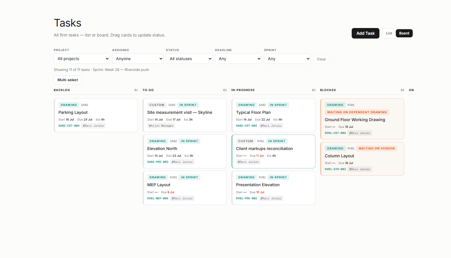 Beech Tasks dashboard