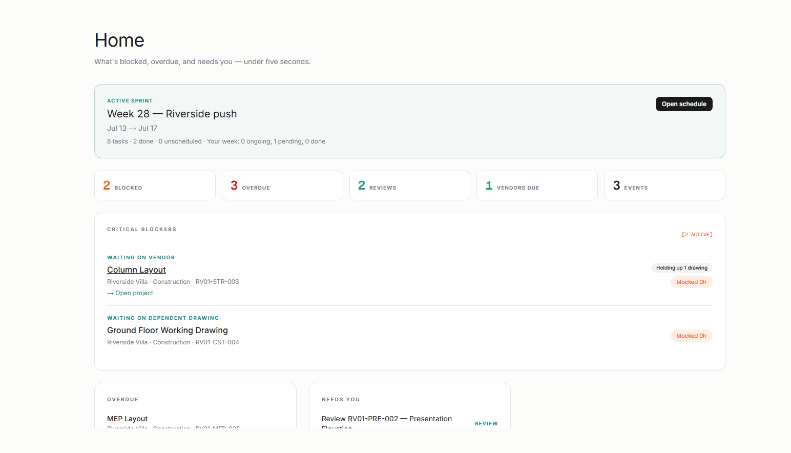 Beech Home dashboard